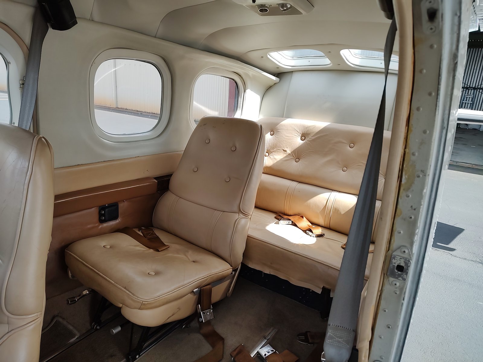 Interior seating Brown leather cabin seating