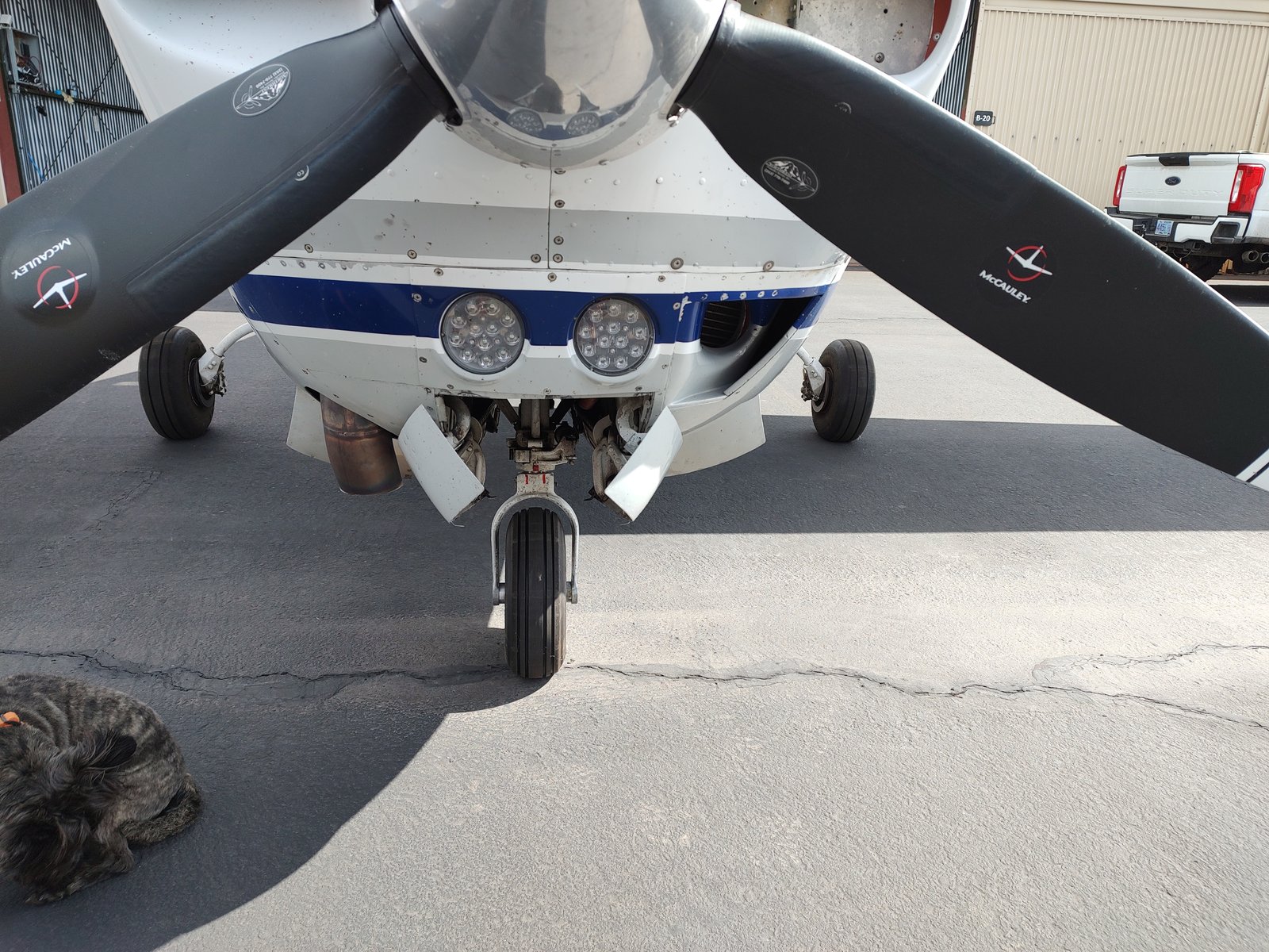 Nose and propeller Nose landing lights and propeller